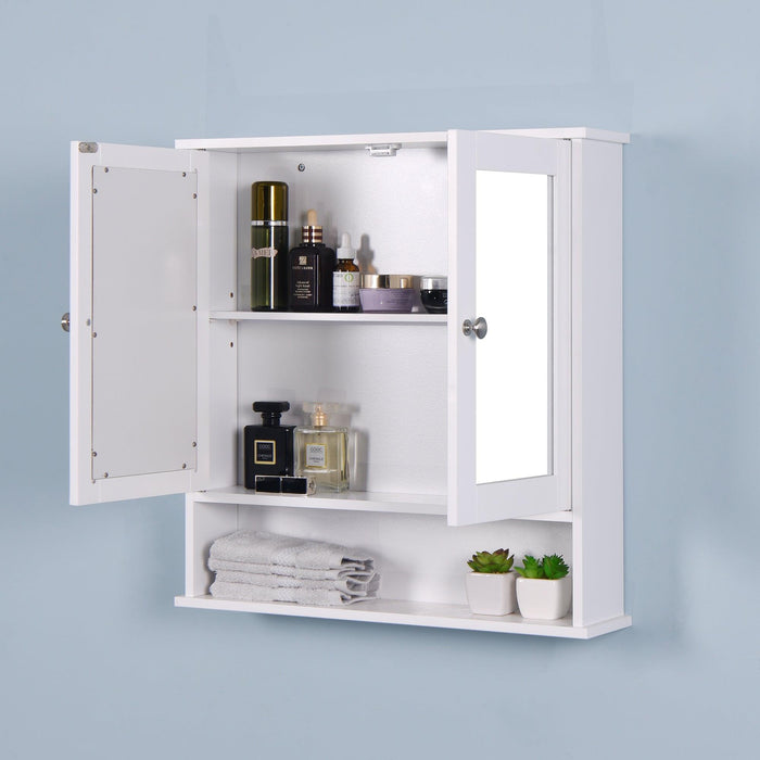 Wall Mounted Bathroom Cabinet with 2 Mirror Doors and Adjustable Shelf