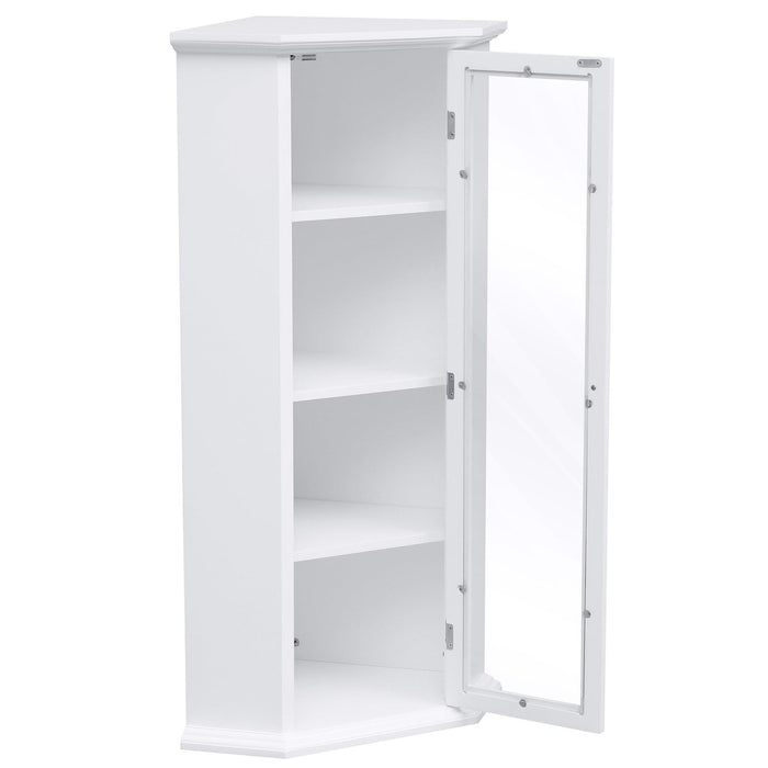 Freestanding Bathroom Cabinet with Glass Door, CornerStorage Cabinet for Bathroom, Living Room and Kitchen, MDF Board with Painted Finish, White