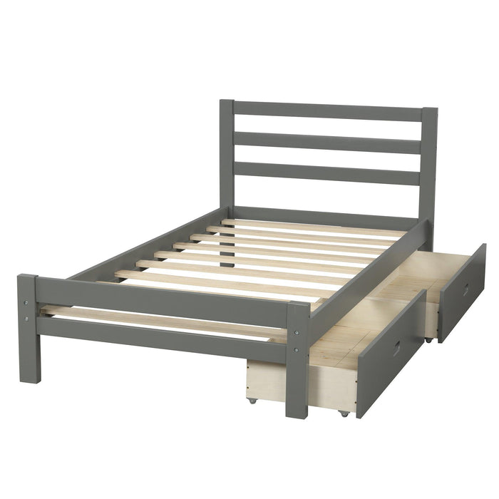 Wood platform bed with two drawers, twin (gray)