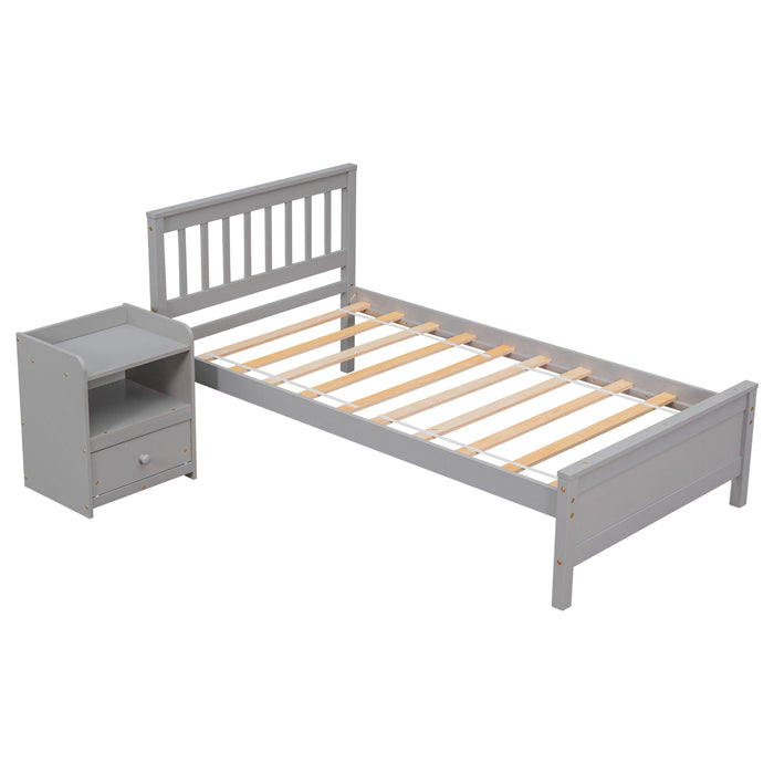 Twin Bed with Headboard and Footboard for Kids, Teens, Adults,with a Nightstand,Grey