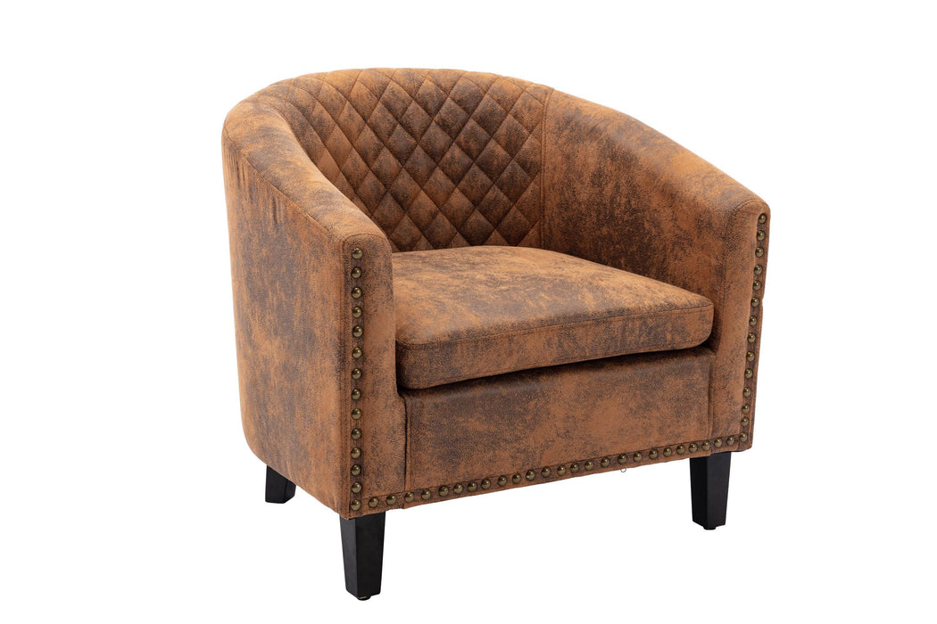 accent Barrel chair living room chair with nailheads and solid wood legs  Light  Coffee microfiber fabric