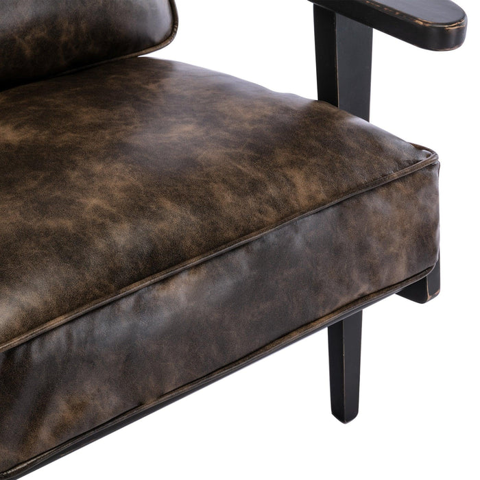 solid wood  black antique painting removable cushion arm chair, mid-century PU leather accent chair