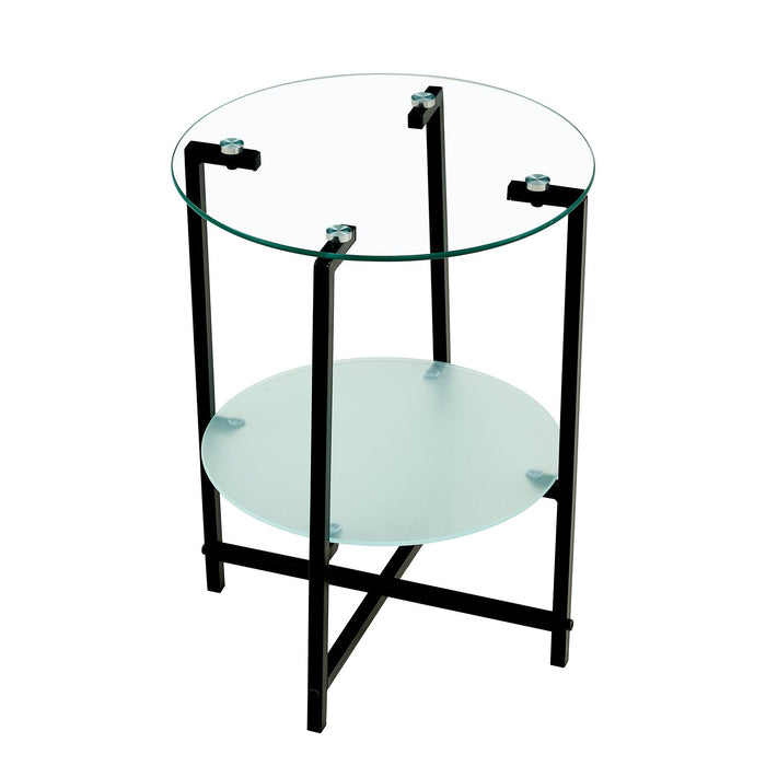 2-layer Tempered Glass End Table, Round Coffee Table for Bedroom Living Room Office