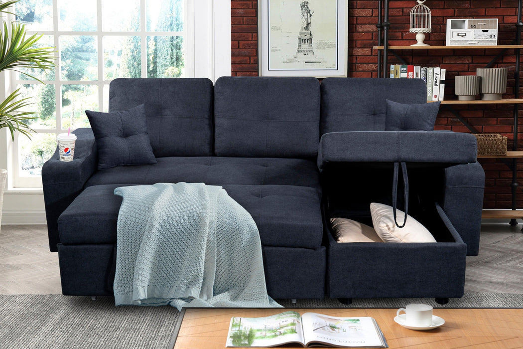 Right-facing sectional sofa with footrest, convertible corner sofa with armrestStorage, living room and apartment sectional sofa, right chaise longue and  dark  grey