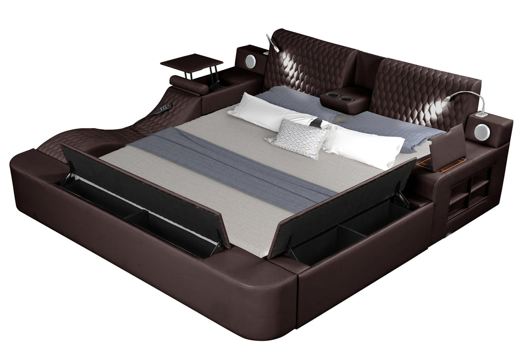 Zoya Smart Multifunctional Queen Size Bed Made with Wood in Brown