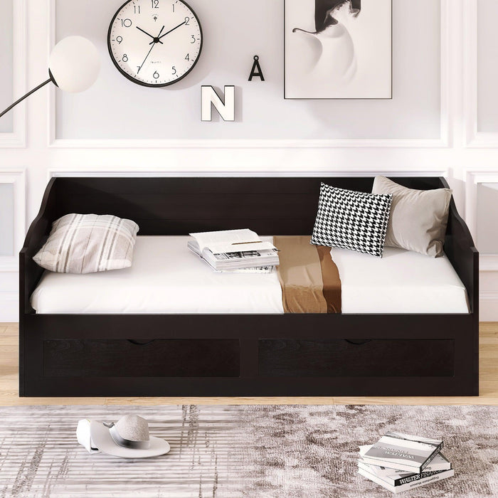 Wooden Daybed with Trundle Bed and TwoStorage Drawers , Extendable Bed Daybed,Sofa Bed with Two Drawers, Espresso