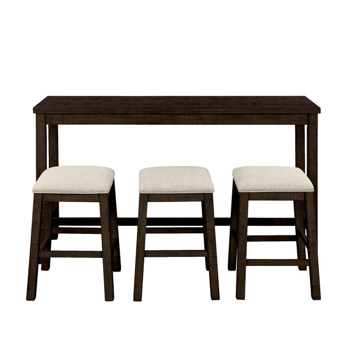 4 Pieces Counter Height Table with Fabric Padded Stools, Rustic Bar Dining Set with Socket, Brown