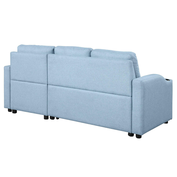 80.3"  Pull Out Sofa BedModern Padded Upholstered Sofa Bed , Linen Fabric 3 Seater Couch withStorage Chaise and Cup Holder , Small Couch for Small Spaces