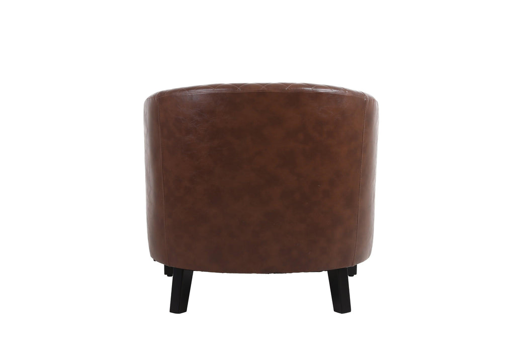 accent Barrel chair living room chair with nailheads and solid wood legs  Brown pu leather