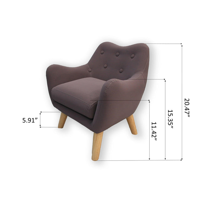 Microfibres fabric upholstered child accent armchair with wooden legs, kids sofa