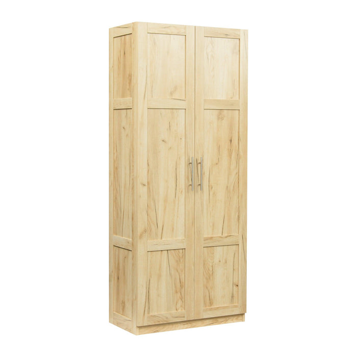 High wardrobe and kitchen cabinet with 2 doors and 3 partitions to separate 4Storage spaces, oak