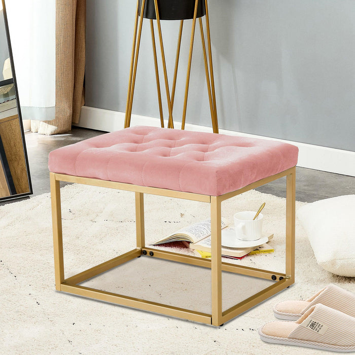 VelvetShoe Changing Stool, Footstool, Square Cushion Foot Stool, Sofa stool, Rest stool,Low Stool .Step Stool, Small Footrest .Suitable for Clothes Shop,Living Room, Porch, Fitting Room.Pink Bench