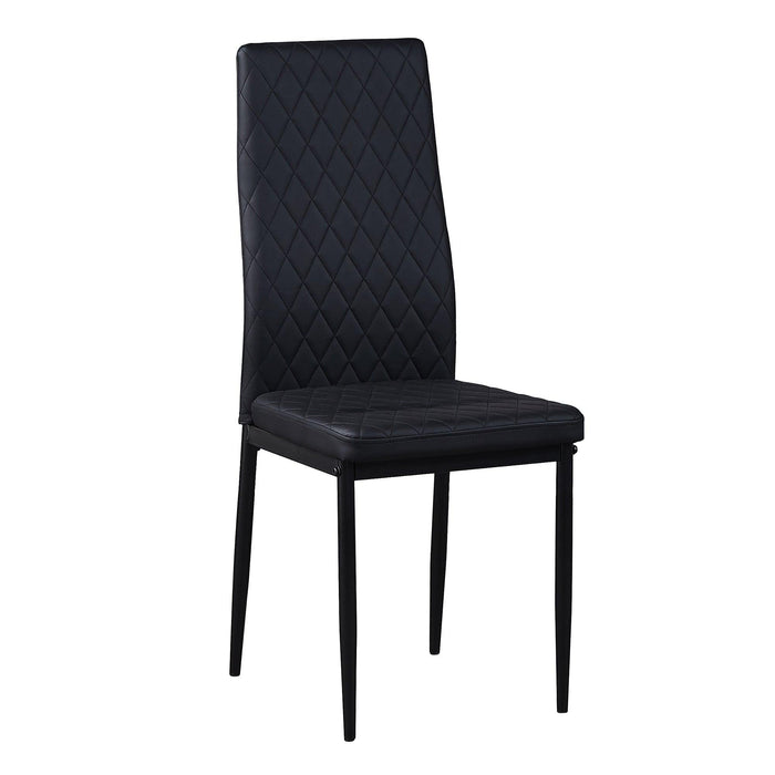 BlackModern minimalist dining chair fireproof leather sprayed metal pipe diamond grid pattern restaurant home conference chair set of 4