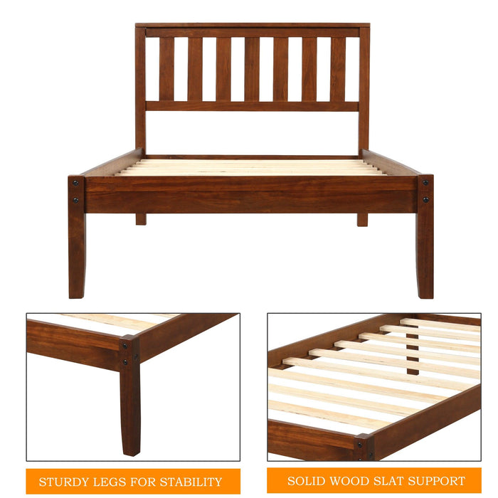 Wood Platform Bed with Headboard/Wood Slat Support，Twin (Walnut)