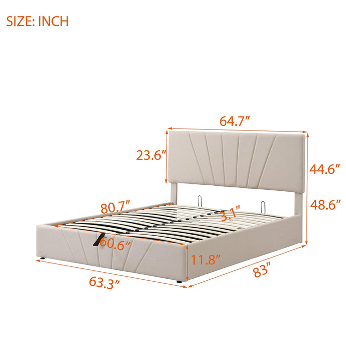 Queen size Upholstered Platform bed with a HydraulicStorage System - Beige