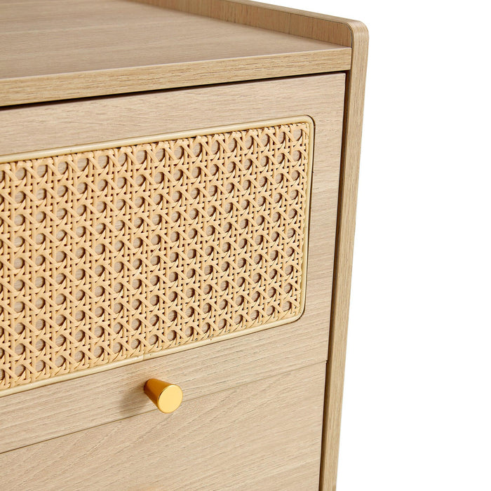 Modern simpleStorage cabinet MDF Board bedside cabinet Japanese rattan bedside cabinet Small household furniture bedside table.Applicable to dressing table in bedroom, porch, living room.2 Drawers