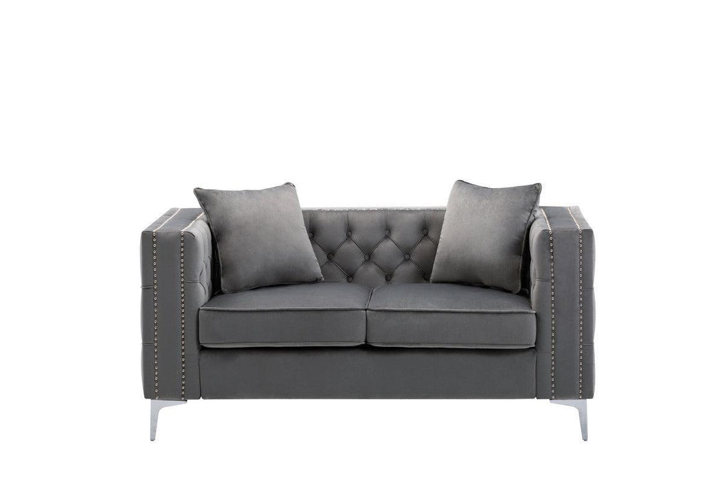 Lorreto Gray Velvet Fabric Sofa Loveseat Living Room Set