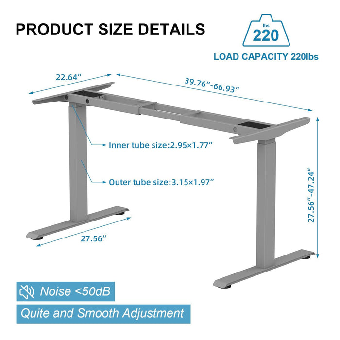 Electric Standing Desk  with Dual Motor Height Adjustable Sit Stand Desk Computer Workstation with USB Charge
"	
，Silver Grey