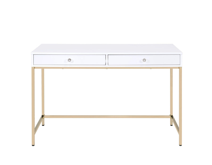 ACME Ottey Vanity Desk  in White High Gloss & Gold Finish AC00899