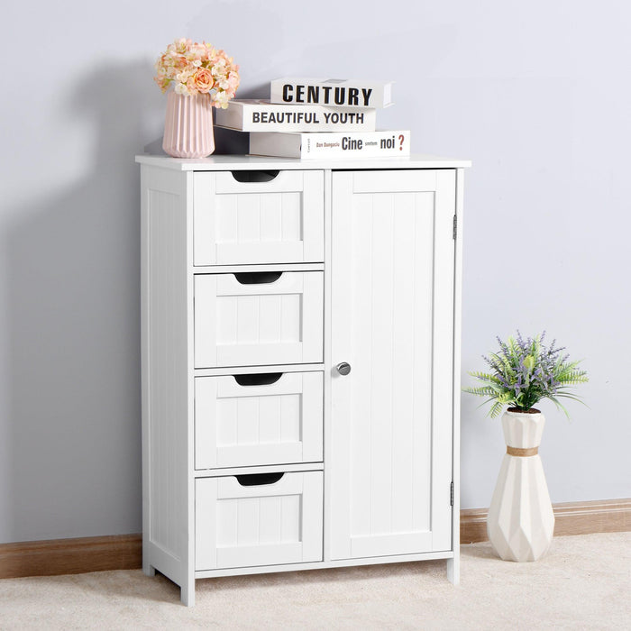 White BathroomStorage Cabinet, Floor Cabinet with Adjustable Shelf and Drawers