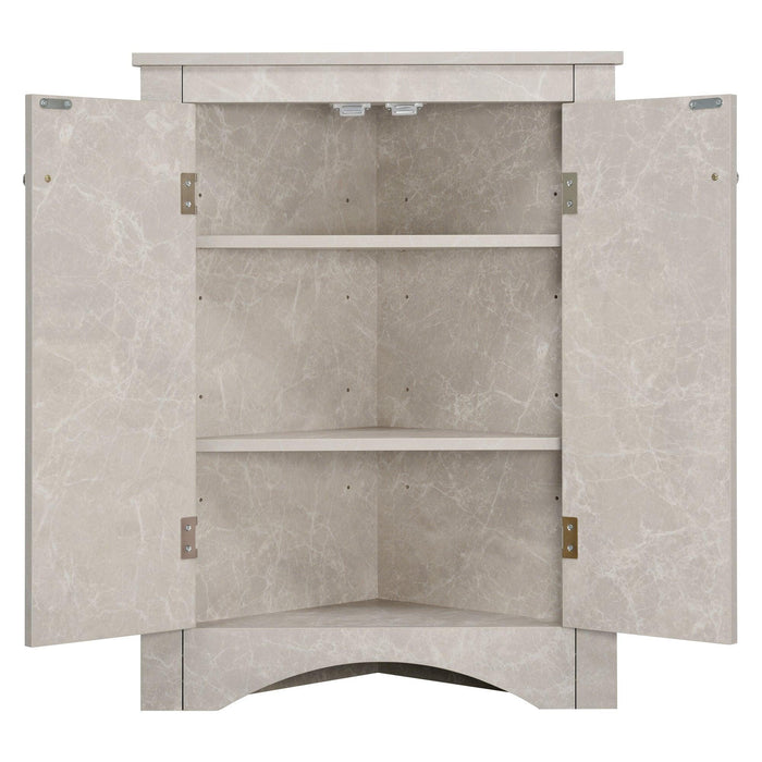 White Marble Triangle BathroomStorage Cabinet with Adjustable Shelves, Freestanding Floor Cabinet for Home Kitchen