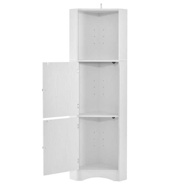 Tall Bathroom Corner Cabinet, FreestandingStorage Cabinet with Doors and Adjustable Shelves, MDF Board, White