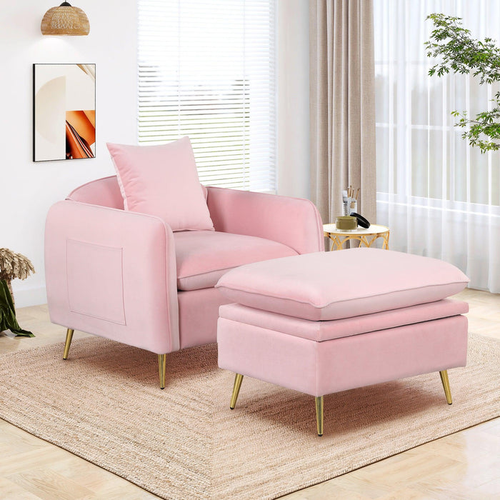 35.2"Modern Accent Chair,Single Sofa Chair with Ottoman Foot Rest and Pillow for Living Room Bedroom Small Spaces Apartment Office,Pink