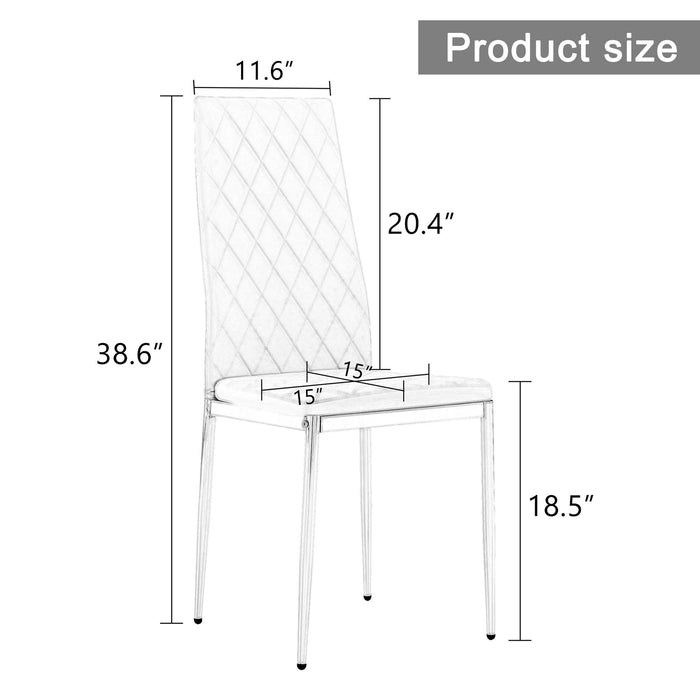 Grid Shaped Armless High Back Dining Chair,4-Piece Set, Office Chair. Applicable to Dining Room, Living Room, Kitchen and Office.Black Chair and Electroplated Metal Leg