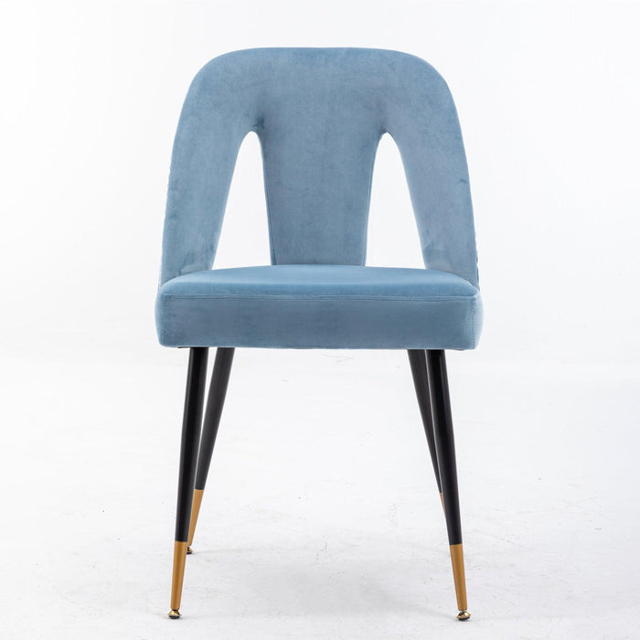 Akoya CollectionModern | Contemporary Velvet Upholstered Dining Chair with Nailheads and Gold Tipped Black Metal Legs, Light Blue，Set of 2