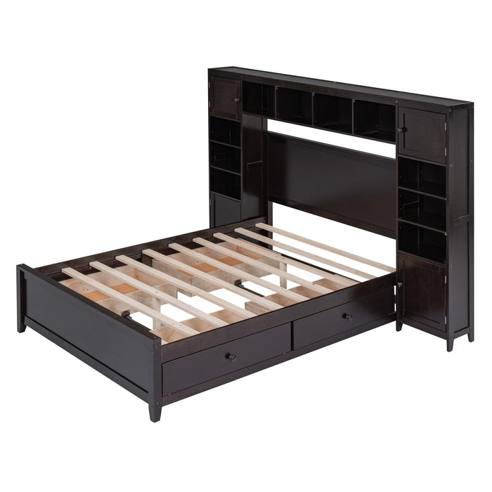 Full Size Wooden Bed With All-in-One Cabinet and Shelf, Espresso