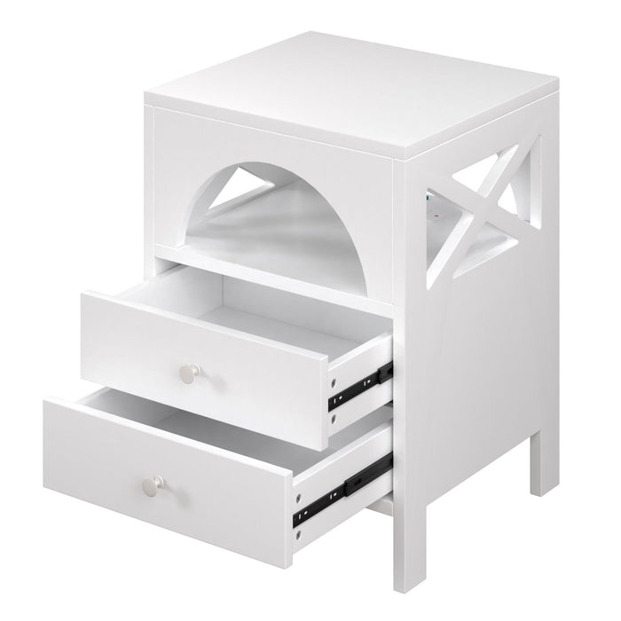 Nightstand with USB Charging Ports and LED Lights,End Table with 2 Drawers and Shelf,White