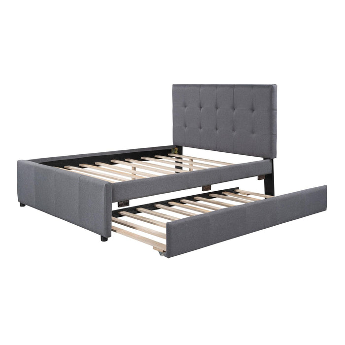 Linen Upholstered Platform Bed With Headboard and Trundle, Full