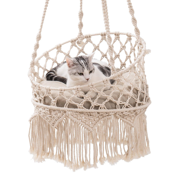 Macrame Cat Hammock, Hanging Cat Bed Hammock Cat Swing for Indoor Cats, Boho Cat Swing Bed for Sleeping