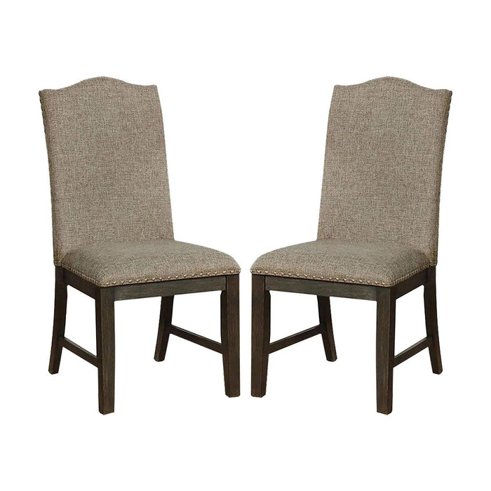 Transitional Set of 2 Side Chairs Espresso Warm Gray Nail heads Solid wood Chair Fabric Upholstered Padded Seat Kitchen Rustic Dining Room Furniture