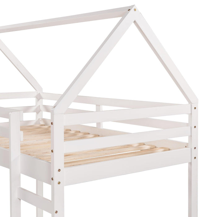 Twin Size Loft Bed with Slide, House Bed with Slide,White