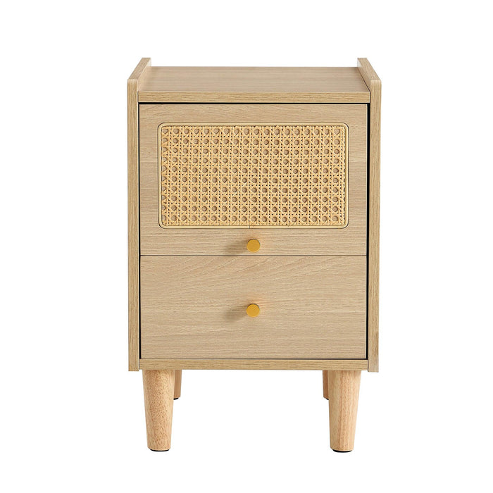 Modern simpleStorage cabinet MDF Board bedside cabinet Japanese rattan bedside cabinet Small household furniture bedside table.Applicable to dressing table in bedroom, porch, living room.2 Drawers