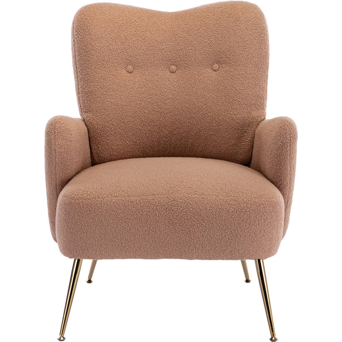 Cozy Teddy Fabric Arm Chair with Sloped High Back and Contemporary Metal Legs ,Espresso