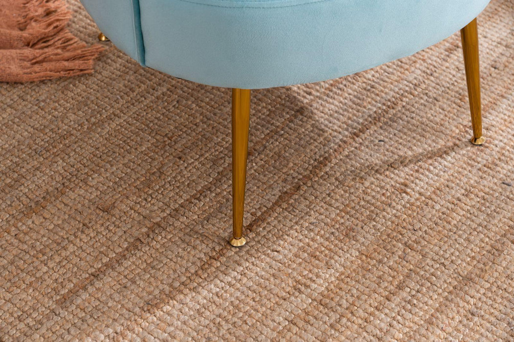 Velvet Accent Armchair Tub Chair With Gold Metal Legs, Cyan Blue