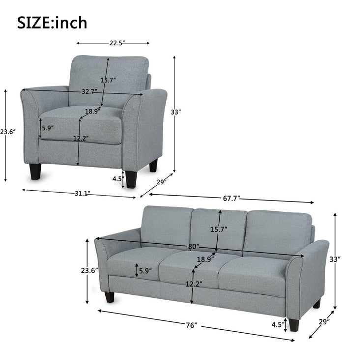 Living Room Furniture chair  and 3-seat Sofa (Gray)