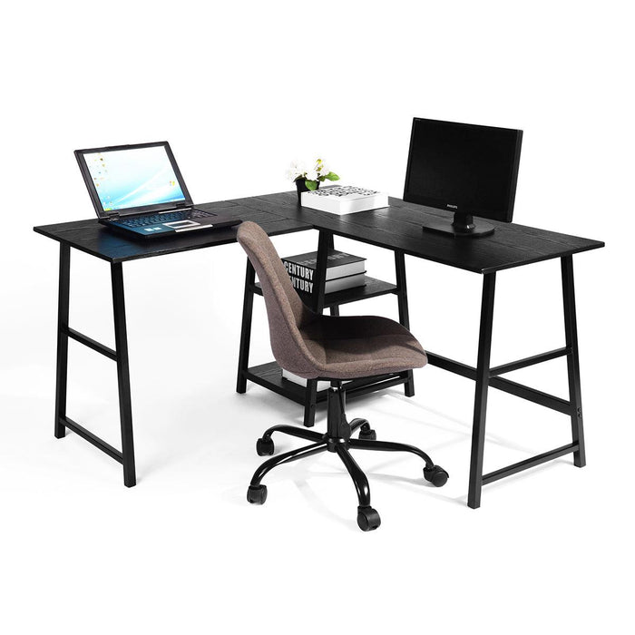 43.5"W X 27.6" D L-Shaped Corner Computer Desk with Open Shelves, BLACK