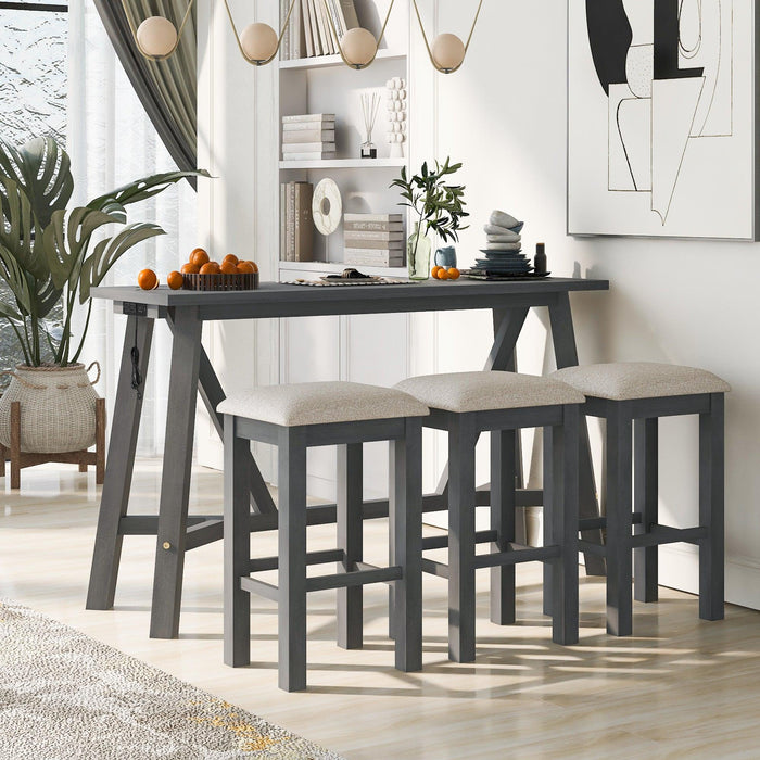 Multipurpose Home Kitchen Dining Bar Table Set with 3 Upholstered Stools(Gray)