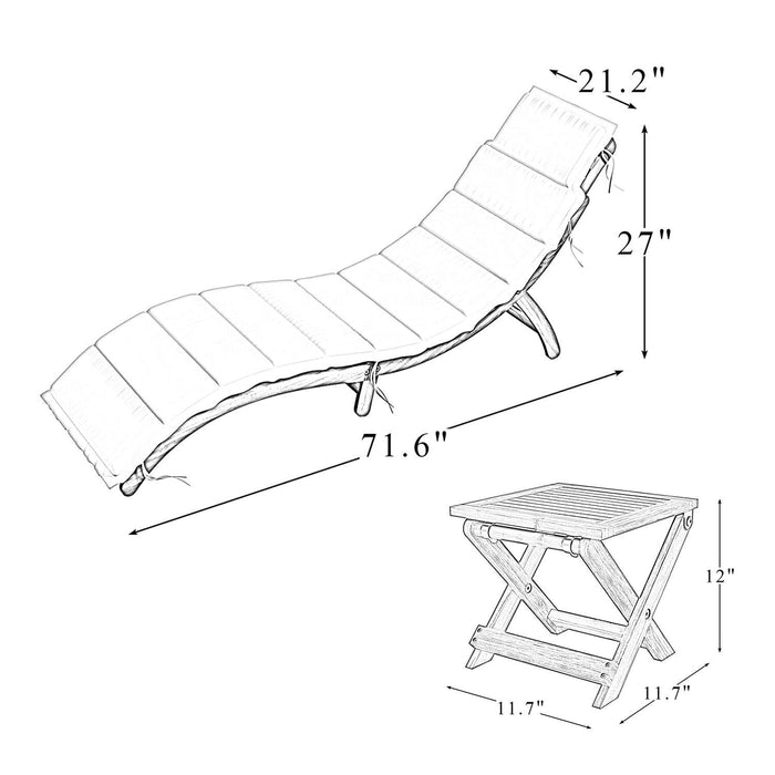 Pierus 71.6" Long Acacia Chaise Lounge Set with Cushions and Table