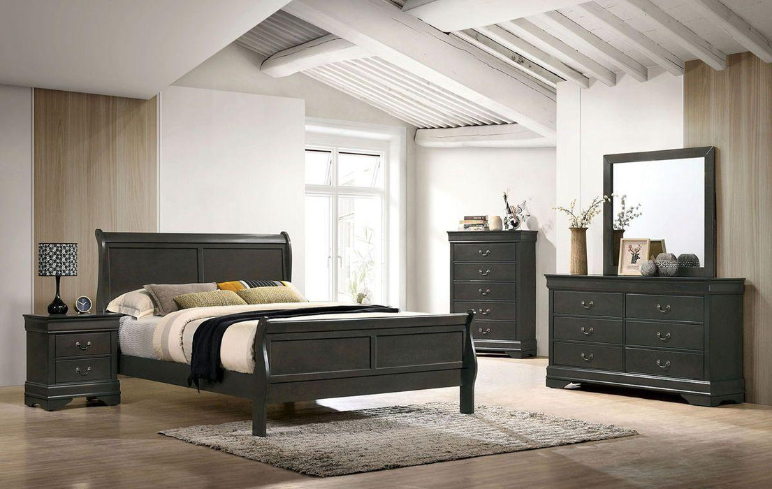 Classic Contemporary Eastern King Size Bed Gray Louis Phillipe Solidwood 1pc Bed Bedroom Sleigh Bed