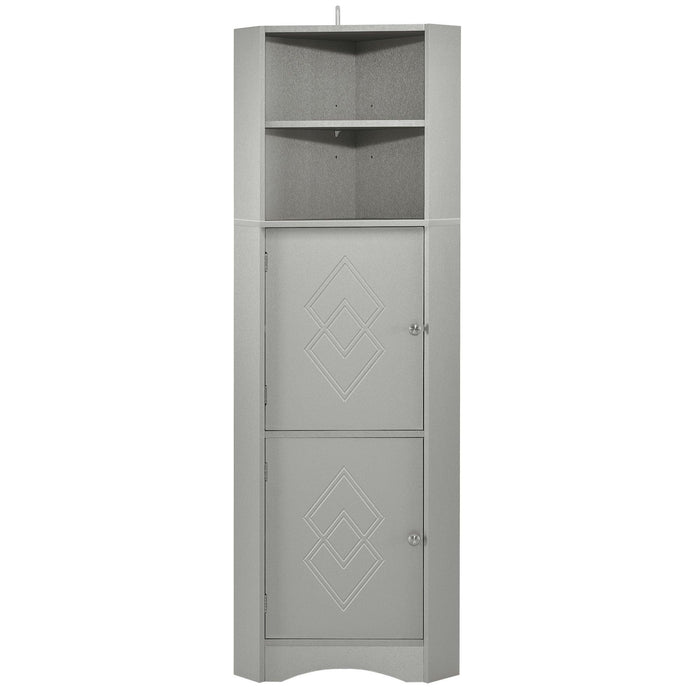 Tall Bathroom Corner Cabinet, FreestandingStorage Cabinet with Doors and Adjustable Shelves, MDF Board, Gray