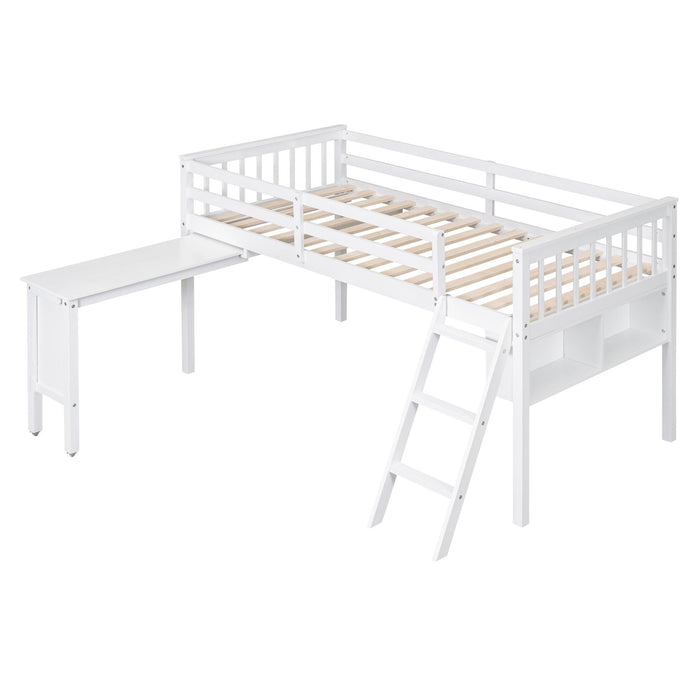 Twin Size Loft Bed With Removable Desk and Cabinet, White