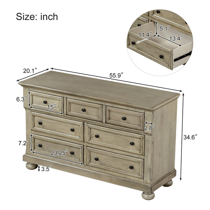 Solid Wood Seven-Drawer Dresser with Changing Topper for Nursery, Kid’s Room, Bedroom, Stone Gray