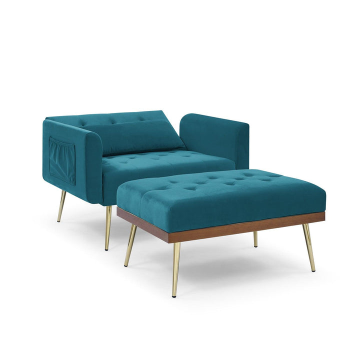 Recline Sofa Chair with Ottoman, Two Arm Pocket and Wood Frame include 1 Pillow, Teal (40.5”x33”x32”)