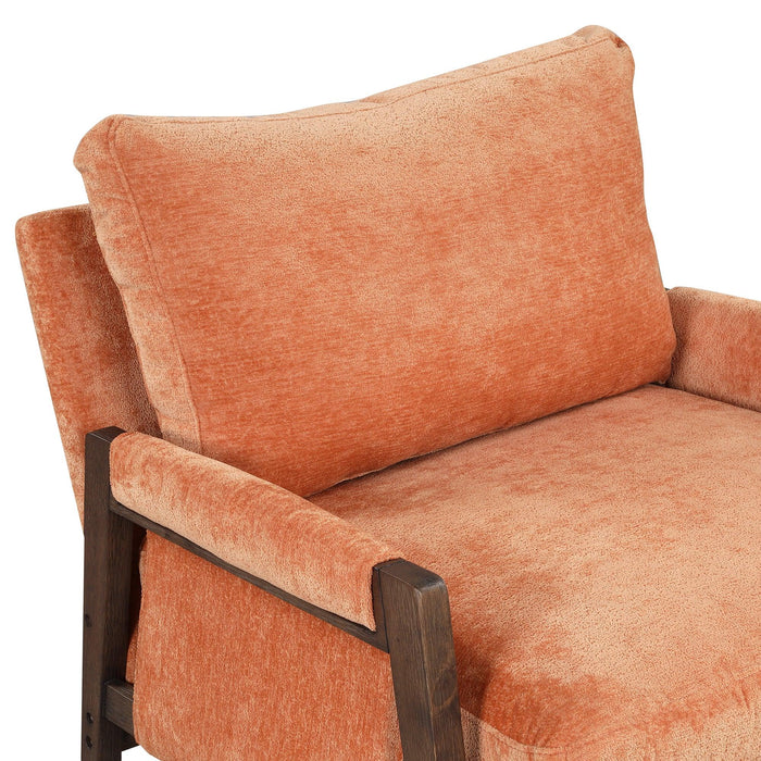 Mid-CenturyModern Velvet Accent Chair,Leisure Chair with Solid Wood and Thick Seat Cushion for Living Room,Bedroom,Studio,Orange