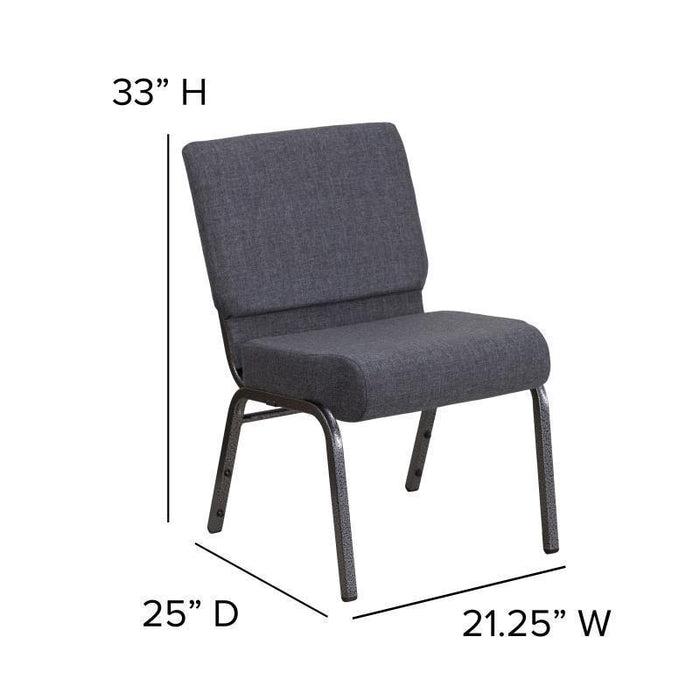 HERCULES Series 21''W Church Chair in Dark Gray Fabric - Silver Vein Frame