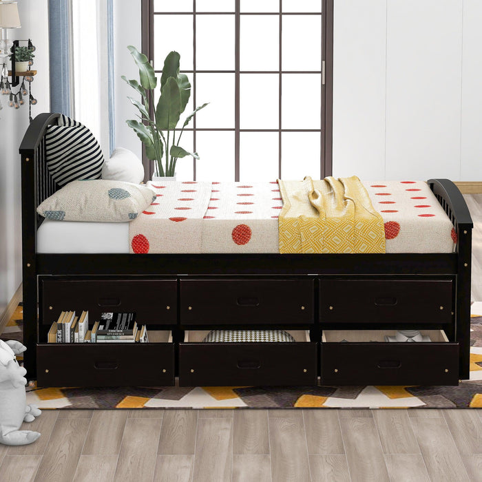 Twin Size PlatformStorage Bed Solid Wood Bed with 6 Drawers